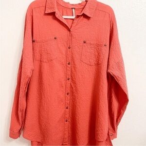 FREE PEOPLE Coral Crepe Oversized Button Down XS